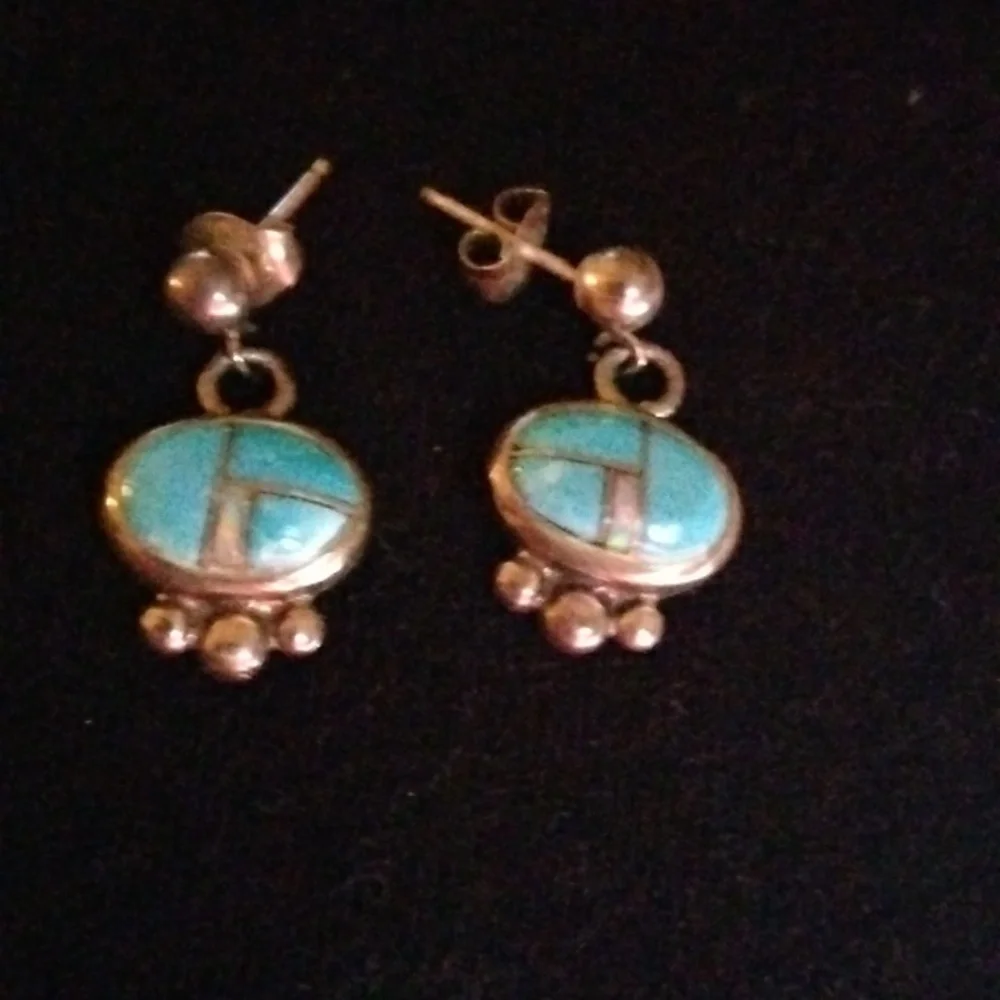 Handmade Turquoise Earrings (inlay) - Picture 2 of 4